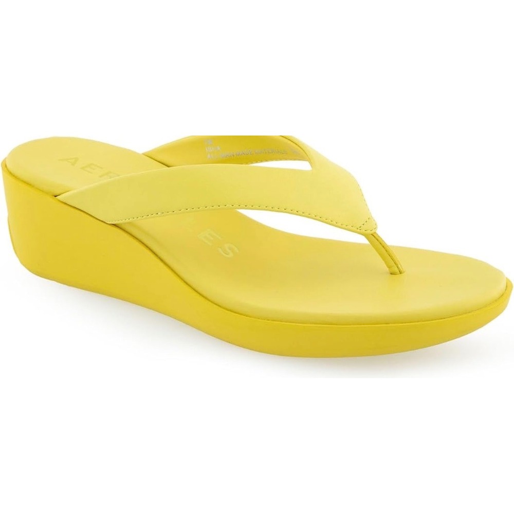 Aerosoles Womens Yellow Wedge Thong Sandals Platform Flip Flops Size 7